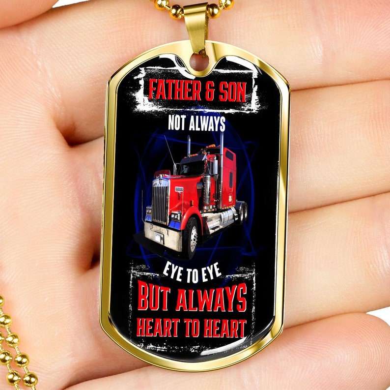 Dad Dog Tag, Gift For Trucker Dad From Son, Meaningful Dog Tag Necklace, Fathe’Rs Day Dog Tag Necklace Christmas Day Rakva