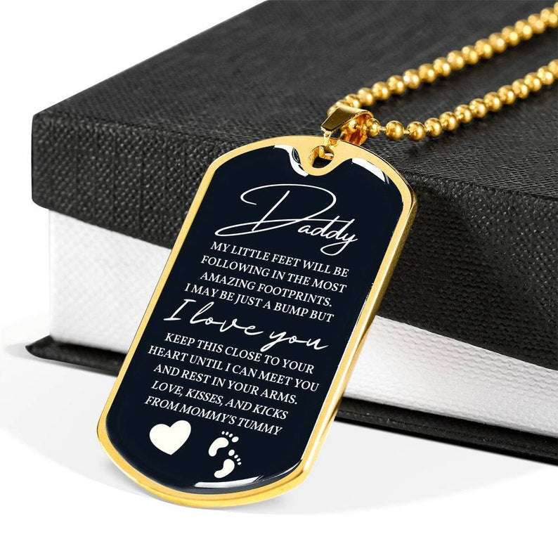 Dad Dog Tag, Gift To Daddy To Be Military Necklace Engraving, New Dad Necklace Gift, First Time Dad, New Dad Gift From Tummy Christmas Day Rakva