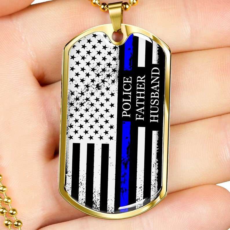 Dad Dog Tag, Police Father Husband “ Dog Tag Chain, Silver Or Gold, Engraving Option, Gift For Dad, Birthday Gift From Kids To Dad, Keepsake Chain Christmas Day Rakva