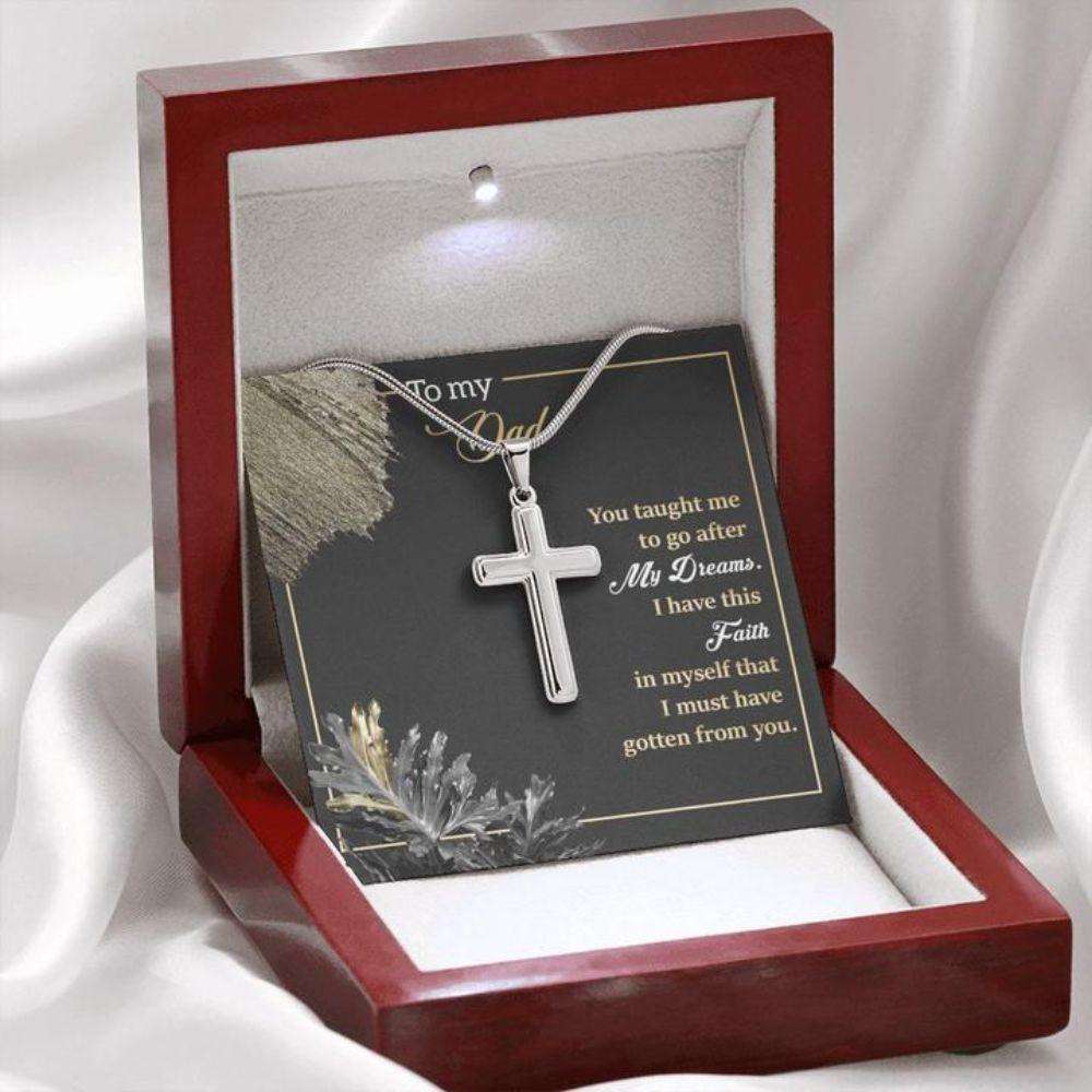 Dad Necklace, Gift To Dad “ Cross Necklace For Dad “ My Dreams “ Faithful Cross Necklace “ Gift Necklace Message Card Father's Day Rakva