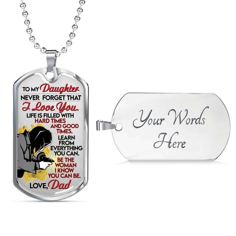Daughter Dog Tag Custom Picture, Dad Giving Daughter Life Is Filled With Hard Times Dog Tag Necklace Dughter's Day Rakva