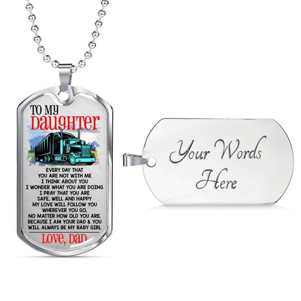 Daughter Dog Tag Custom Picture, Gift For Trucker’S Daughter “ Premium Dog Tag Necklace Dughter's Day Rakva