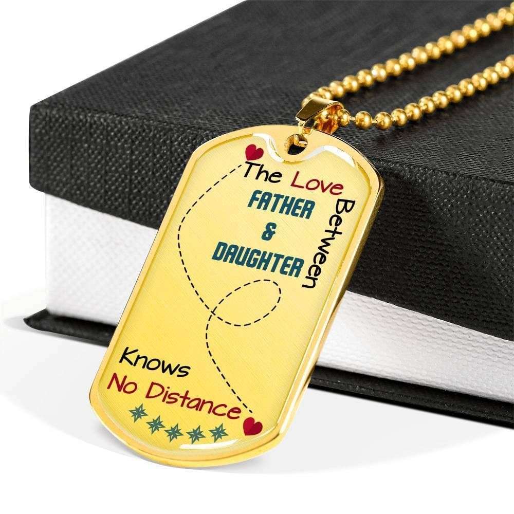 Daughter Dog Tag Custom Picture, Love Father And Daughter Knows No Distance Dog Tag Military Chain Necklace For Daughter Dughter's Day Rakva
