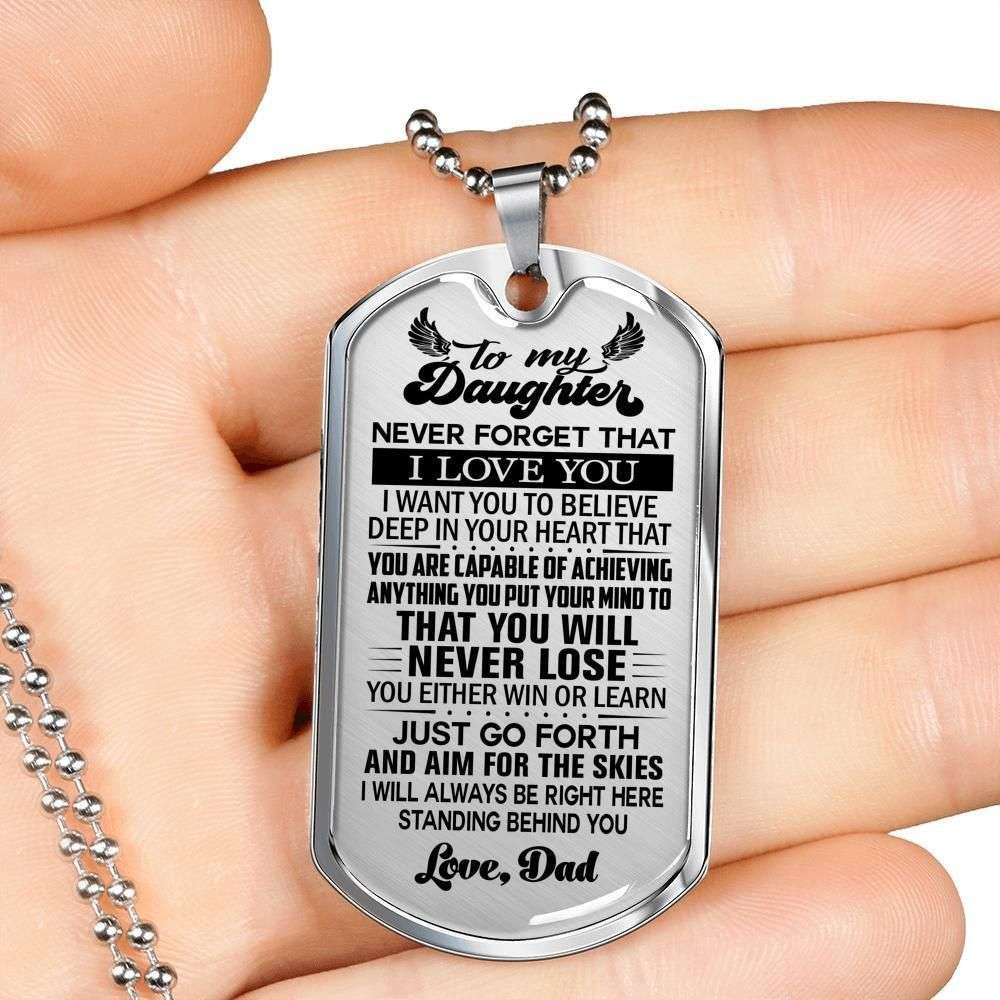 Daughter Dog Tag Custom Picture, Never Forget That I Love You Silver Dog Tag Military Chain Necklace Gift For Daughter Dughter's Day Rakva