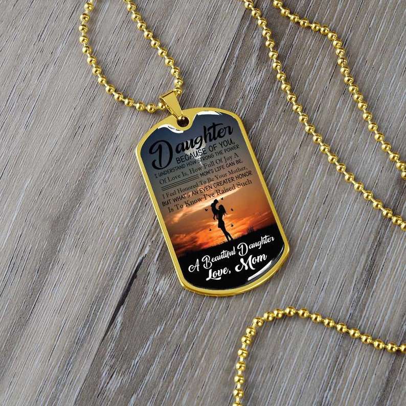 Daughter Dog Tag Necklace, Gift For Daughter From Mom Love Mom Dog Tag Birthday Graduation Gift To My Daughter Necklace Dughter's Day Rakva