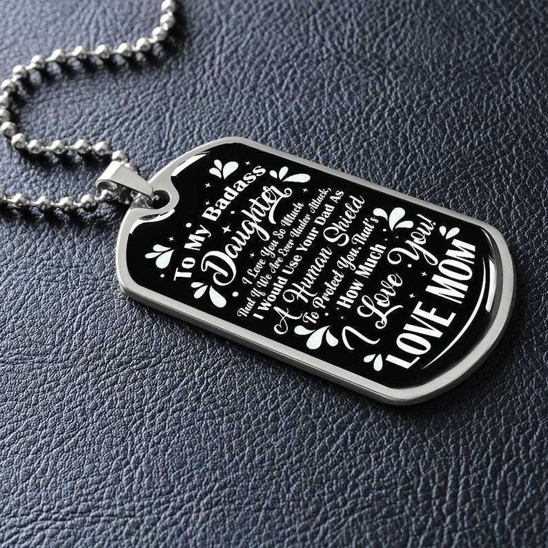 Daughter Dog Tag Necklace, Gift For Daughter From Mom Love Mom Dog Tag Graduation Gift To My Daughter Necklace “ From Mom Dughter's Day Rakva