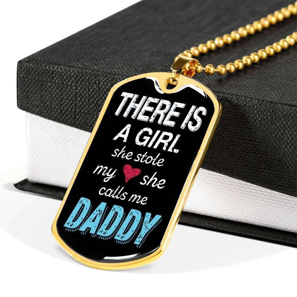 Daughter Dog Tag, There’S A Girl She Stole My Heart Dog Tag Military Chain Necklace For Daughter Dughter's Day Rakva