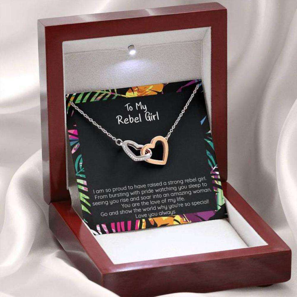 Daughter Necklace, My Rebel Girl, You Are The Love Of My Life “ Connected Hearts Necklace Dughter's Day Rakva