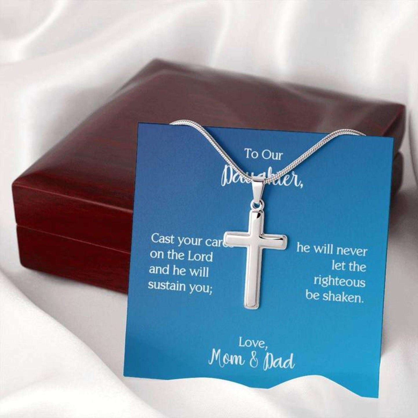 Daughter Necklace, To Our Daughter “ Psalm 55:22 Cross Necklace On Dughter's Day Rakva