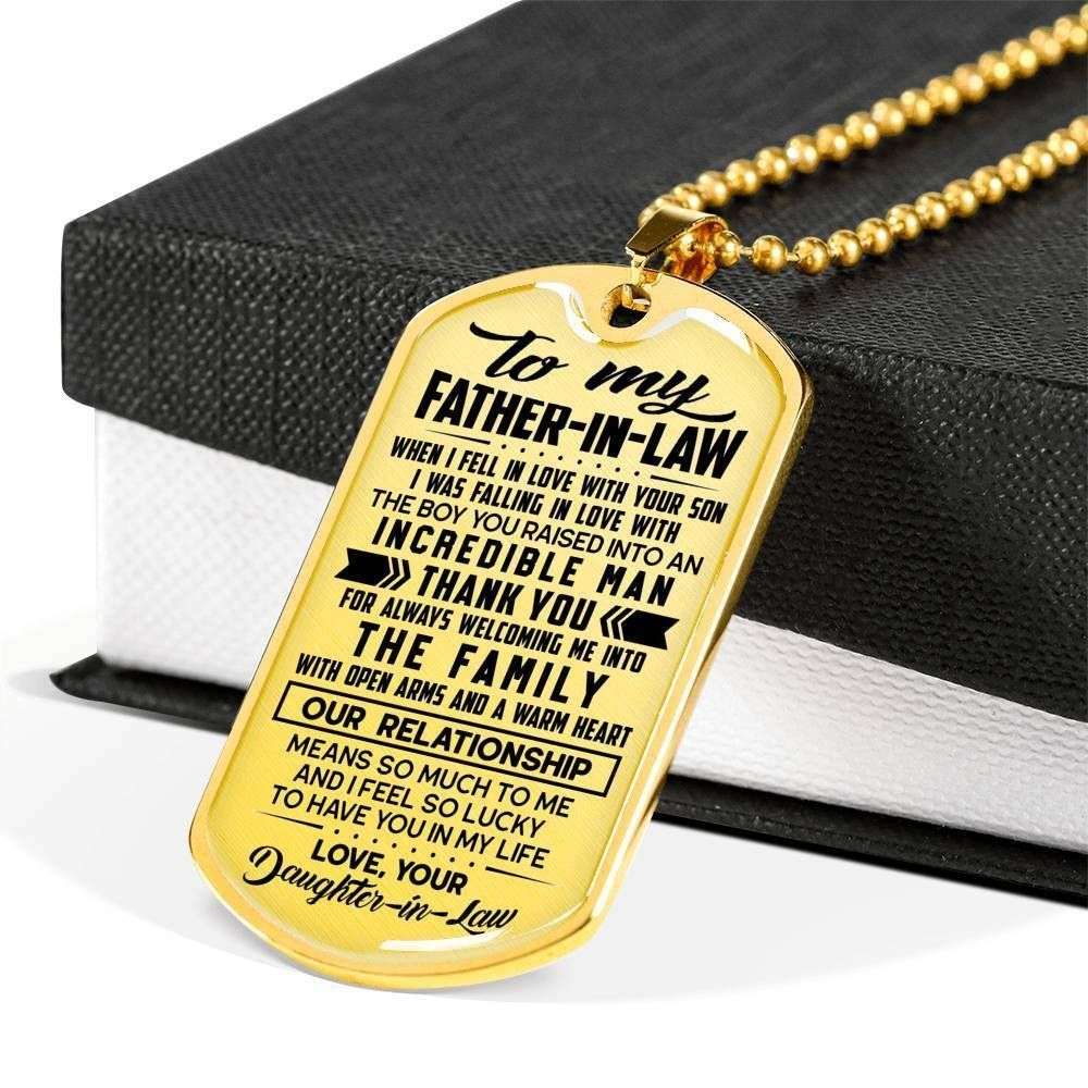 Father-In-Law Dog Tag, So Lucky To Have You In Life Dog Tag Military Chain Necklace For Father-In-Law Rakva
