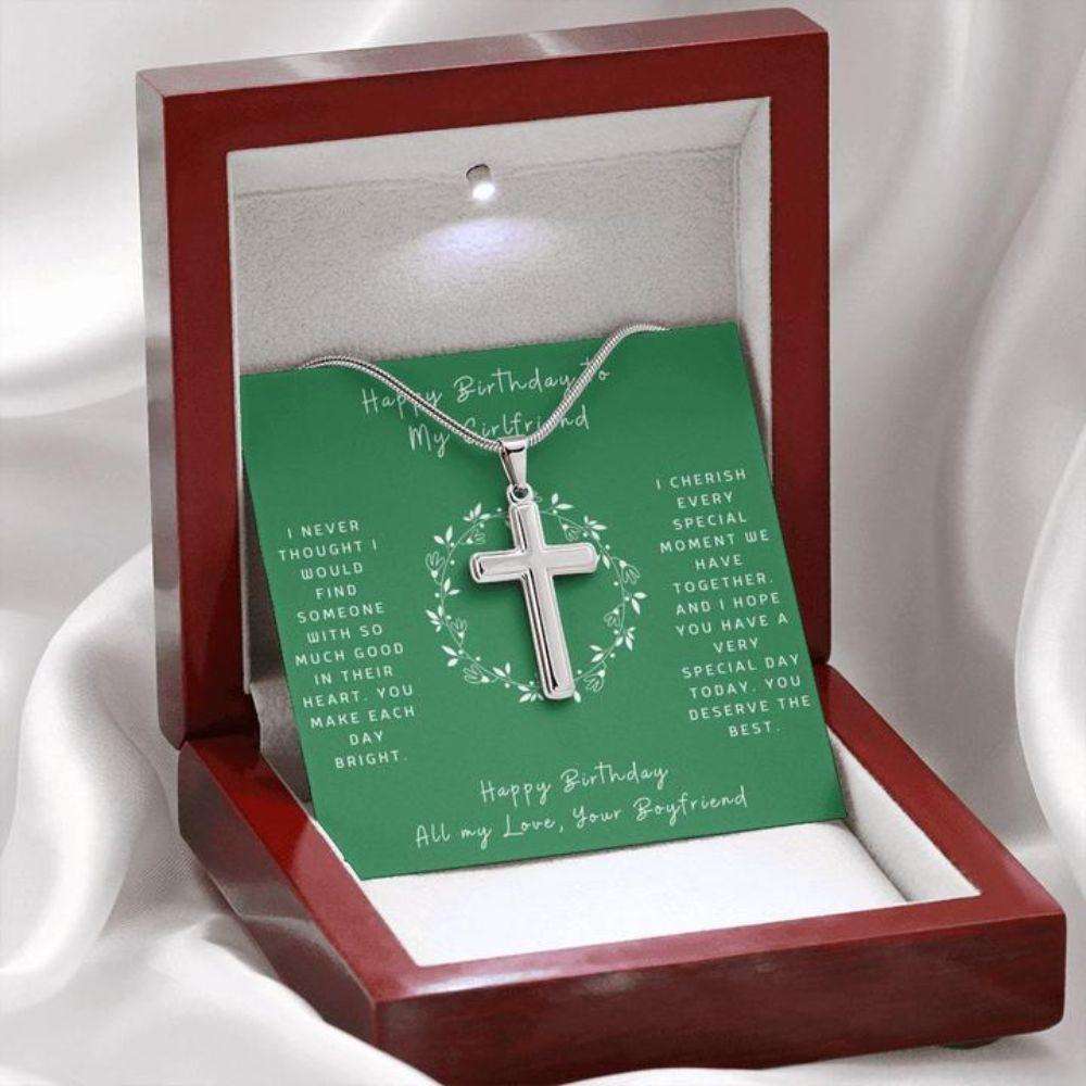 Girlfriend Necklace, Cross Necklace Gift To Girlfriend “ Happy Birthday “ Deserve The Best “ Gift Necklace Message Card Gifts For Friend Rakva