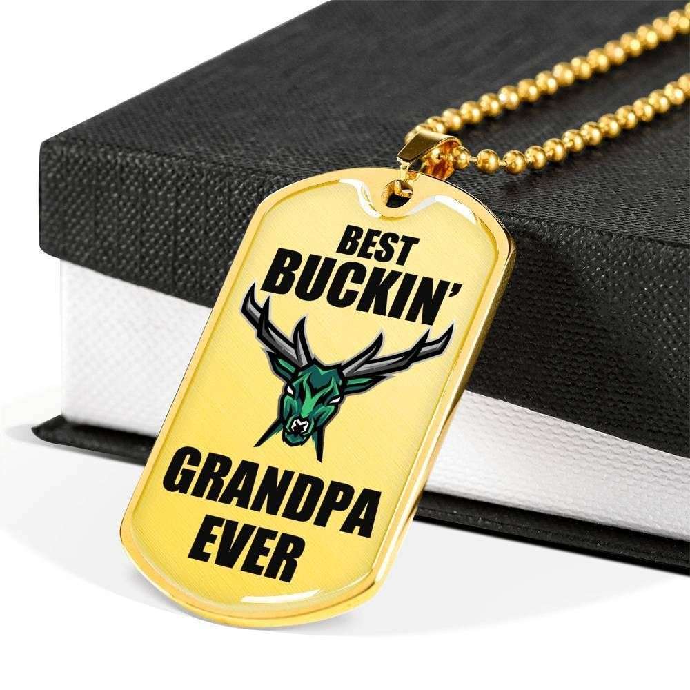 Grandfather Dog Tag Custom Picture, Best Buckin Grandpa Ever Dog Tag Necklace For Grandpa Father's Day Rakva