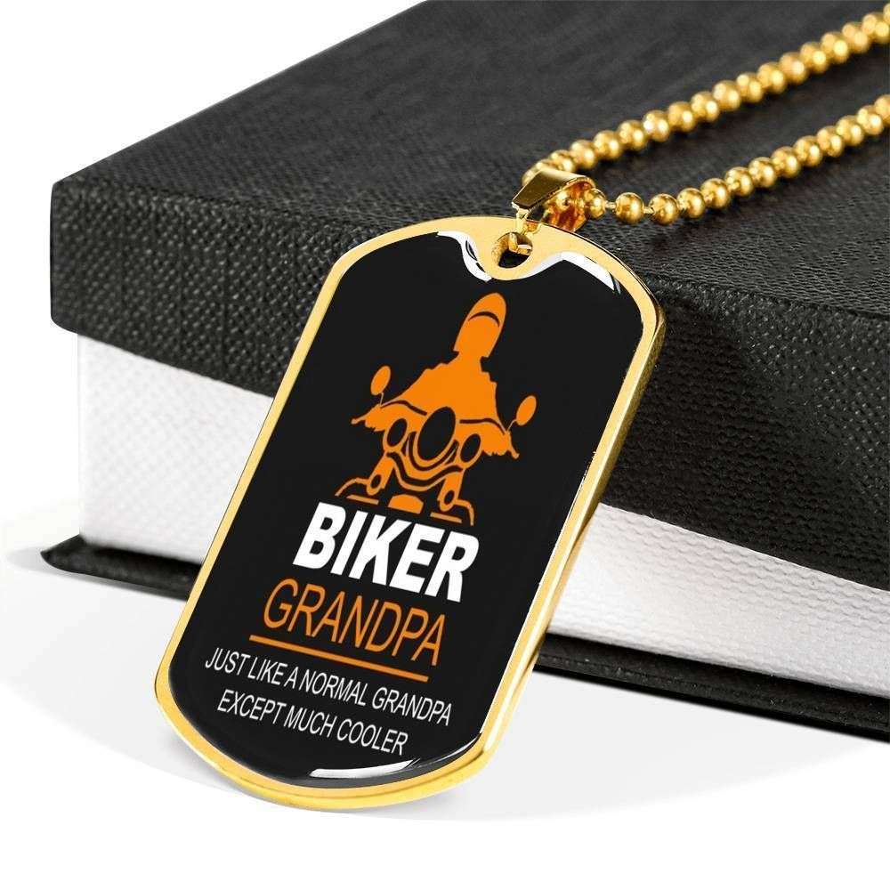 Grandfather Dog Tag Custom Picture, Biker Grandpa Dog Tag Necklace Gift For Men Father's Day Rakva