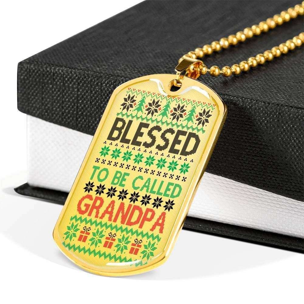 Grandfather Dog Tag Custom Picture, Blessed To Be Called Grandpa Dog Tag Necklace For Grandpa Father's Day Rakva