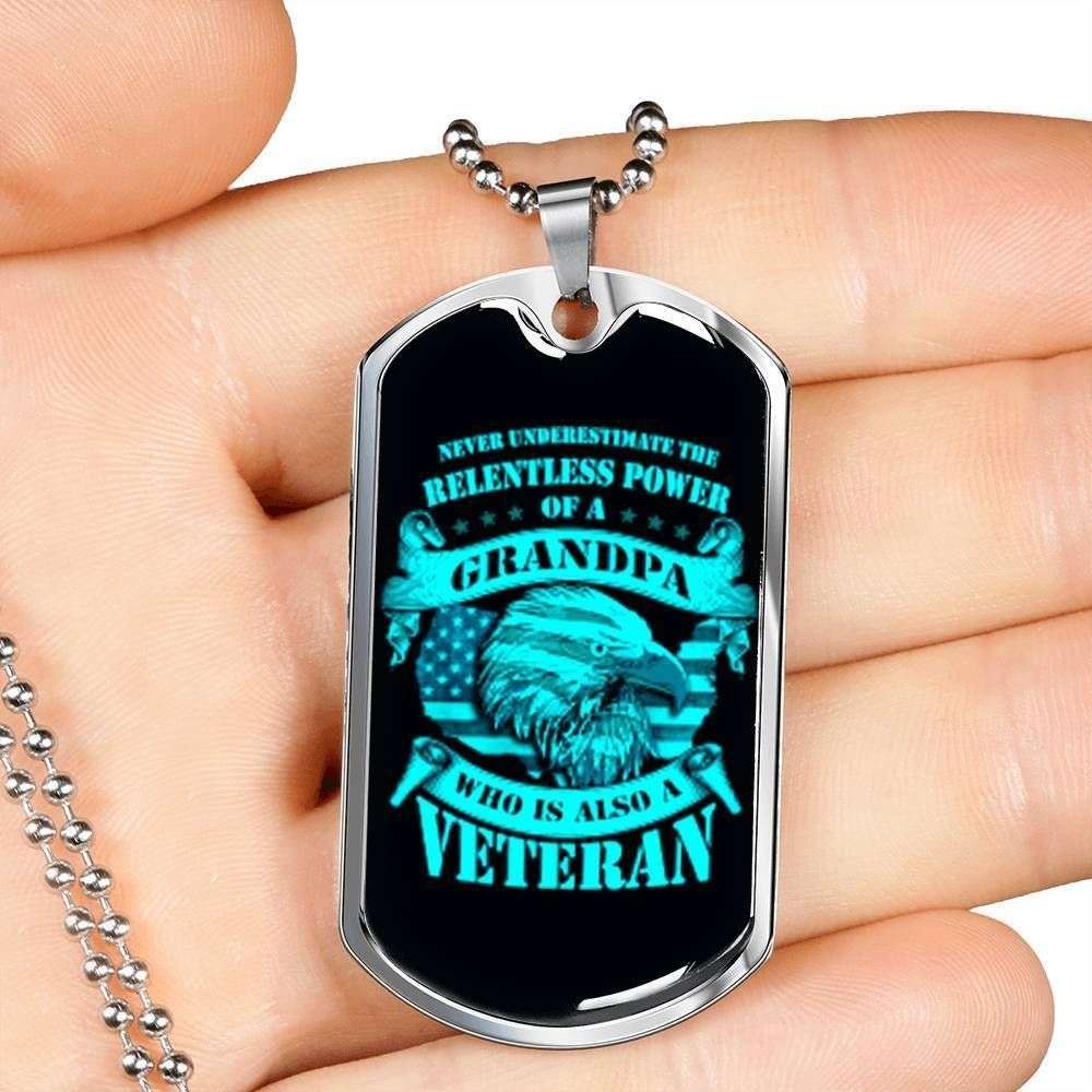 Grandfather Dog Tag, Custom Picture Never Underestimate A Relentless Power Of Grandpa Silver Dog Tag Military Chain Rakva