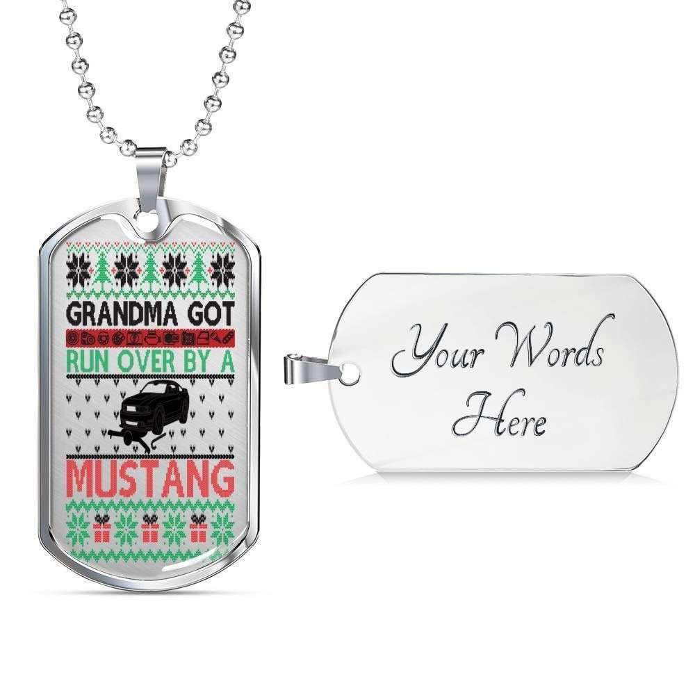 Grandmother Dog Tag, Grandma Got Run Over By A Mustang Dog Tag Necklace Gifts for Grandmother Rakva
