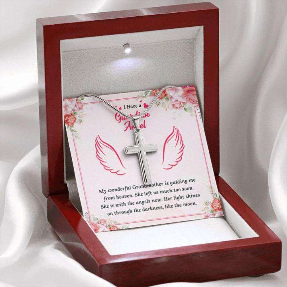 Grandmother Guardian Angel Necklace “ In Memory Of Grandmother “ Forever Faithful Cross Necklace Gifts for Grandmother Rakva