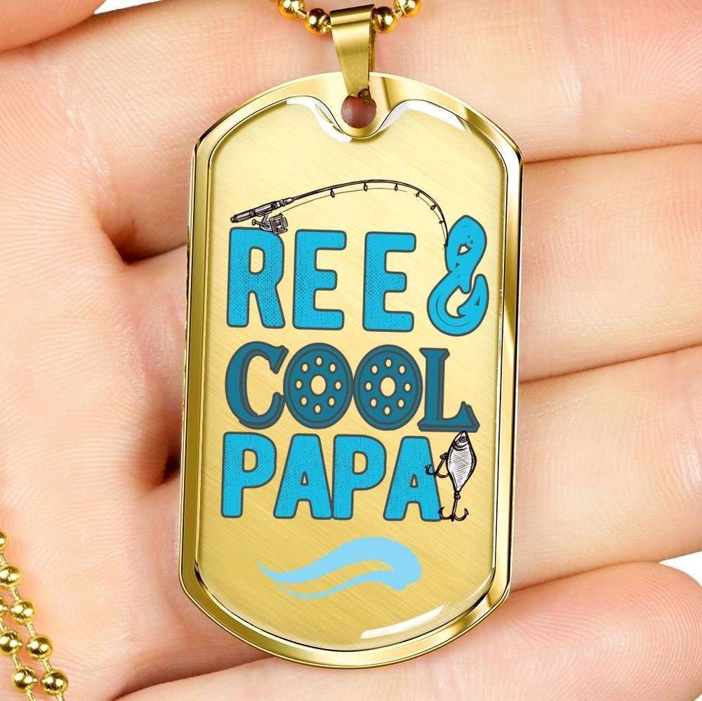 Grandpa Dog Tag, Custom Picture Reel Cool Papa Dog Tag Military Chain Necklace Gift For Dad Dog Tag Rakva