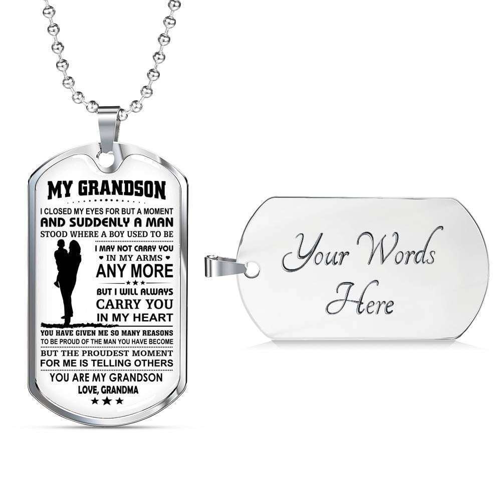 Grandson Dog Tag Custom Picture Custom Picture, Gift For Grandson Proud Of You You Are My Grandson Dog Tag Custom Picture Necklace Gifts for Grandson Rakva