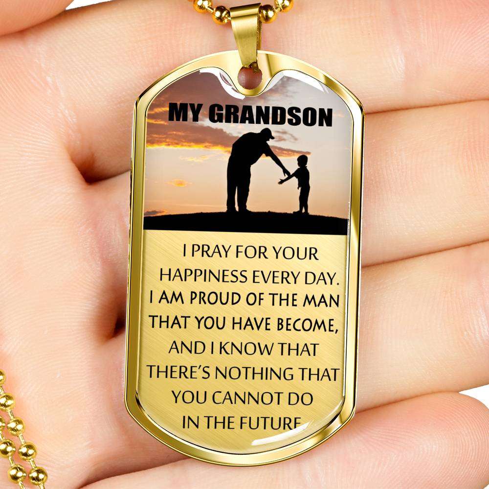 Grandson Dog Tag, Custom Picture Dog Tag For Grandson: Necklace Gift For Grandson Dog Tag-2 Gifts for Grandson Rakva