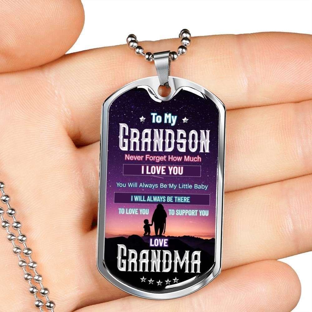 Grandson Dog Tag Custom Picture, Never Forget How Much I Love You Grandma Giving Grandson Dog Tag Military Chain Necklace Gifts for Grandson Rakva