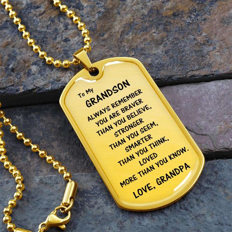 Grandson Dog Tag, Gift For Grandson From Grandpa, Dog Tag Necklace: Always Remember� Gifts for Grandson Rakva