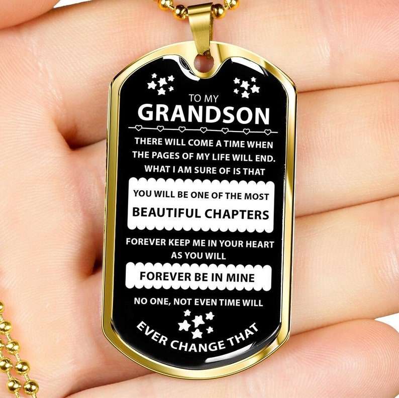 Grandson Dog Tag, Gift For Grandson, Inspirational Dog Tag Necklace, Custom Military Men’S Dog Tag Gifts for Grandson Rakva