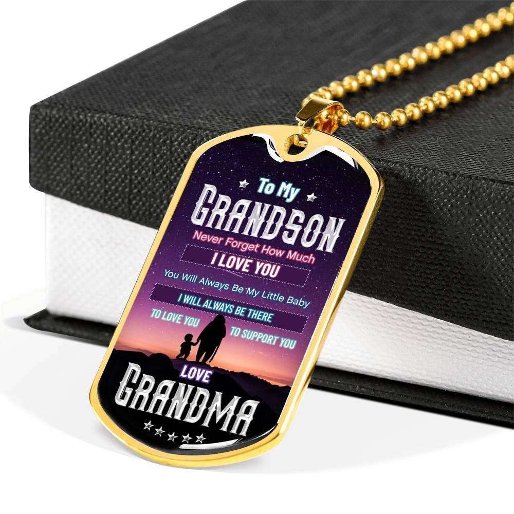 Grandson Dog Tag, Never Forget How Much I Love You Grandma Giving Grandson Dog Tag Military Chain Necklace Gifts for Grandson Rakva