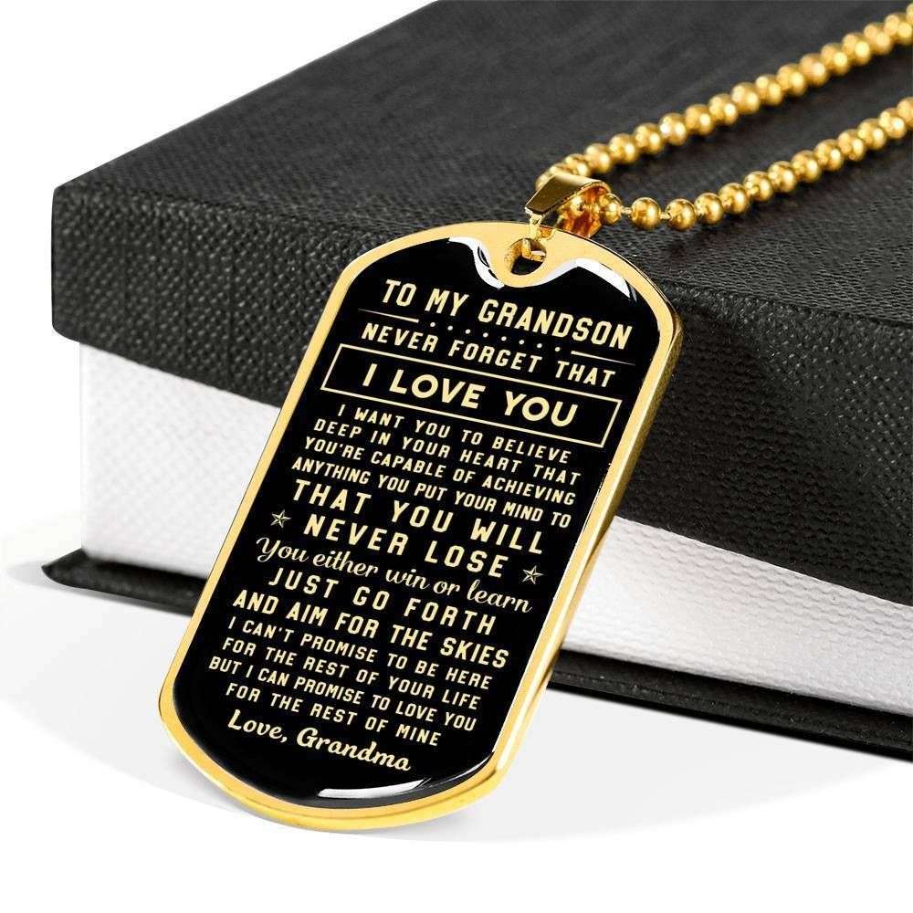 Grandson Dog Tag, Never Forget That I Love You Dog Tag Military Chain Necklace For Grandson Gifts for Grandson Rakva