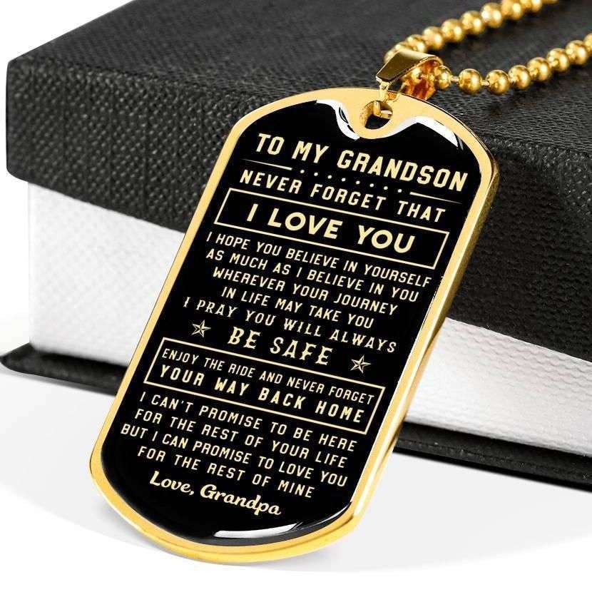 Grandson Dog Tag, Never Forget Your Way Back Home Dog Tag Military Chain Necklace For Grandson Gifts for Grandson Rakva