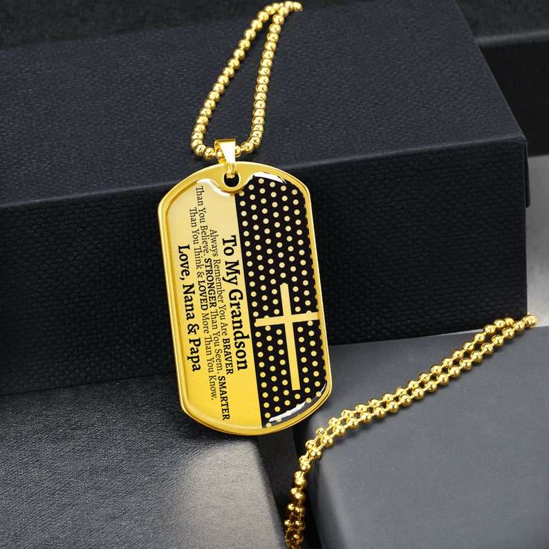 Grandson Dog Tag, To My Grandson Dog Tag Necklace, Gift For Grandson, Grandson Gift From Nana & Papa Gifts for Grandson Rakva