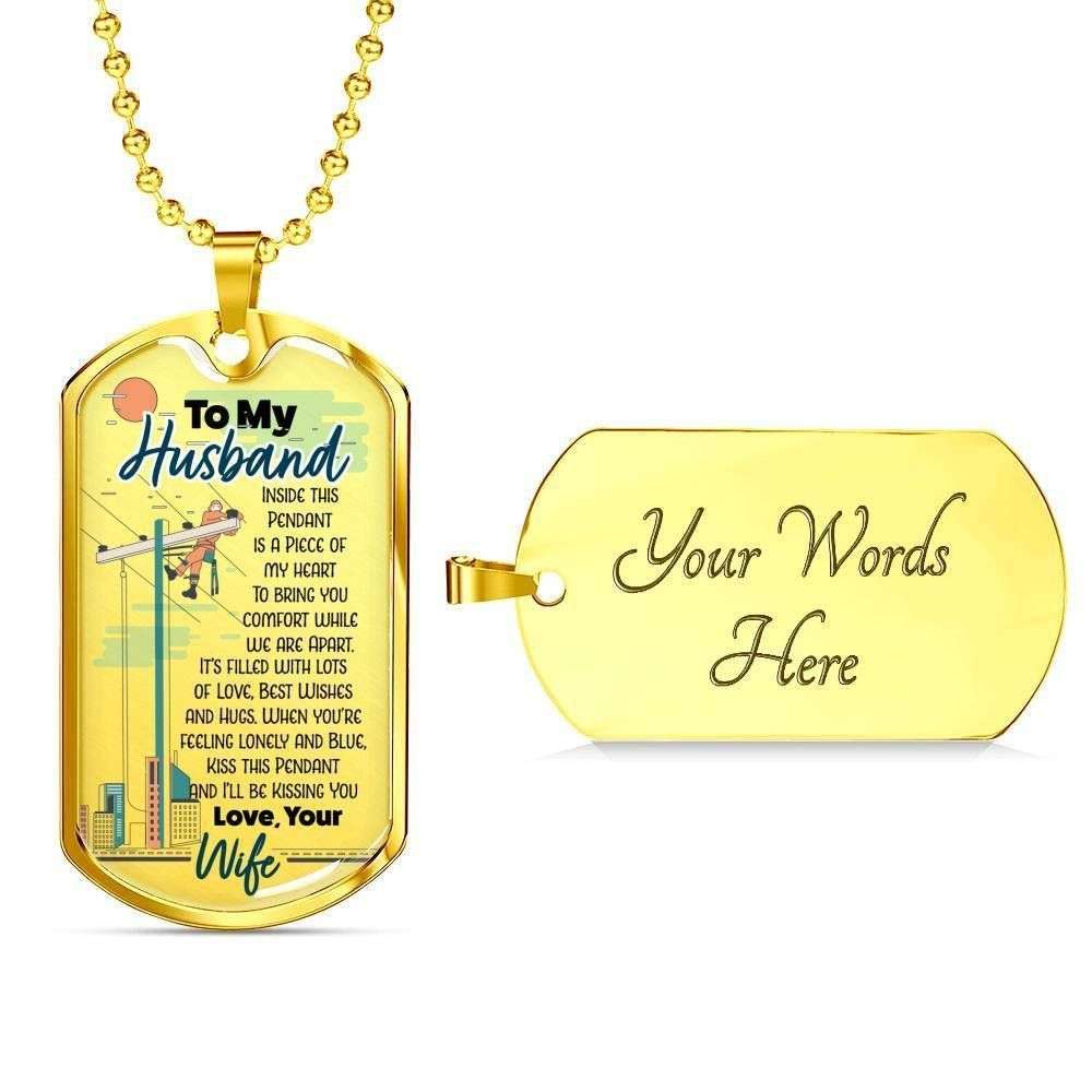 Husband Dog Tag Custom Picture, Dog Tag Necklace Gift For Lineman Husband A Piece Of Heart Father's Day Rakva