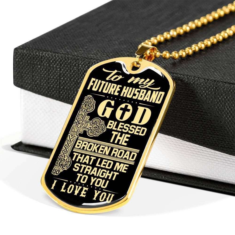 Husband Dog Tag Custom Picture, Led Me Straight To You Dog Tag Military Chain Necklace For Future Husband Father's Day Rakva