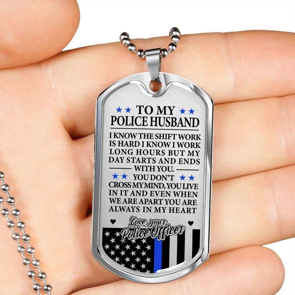 Husband Dog Tag Custom Picture, Police Officer’S Husband Always In My Heart Dog Tag Military Chain Custom Picture Engraved Father's Day Rakva