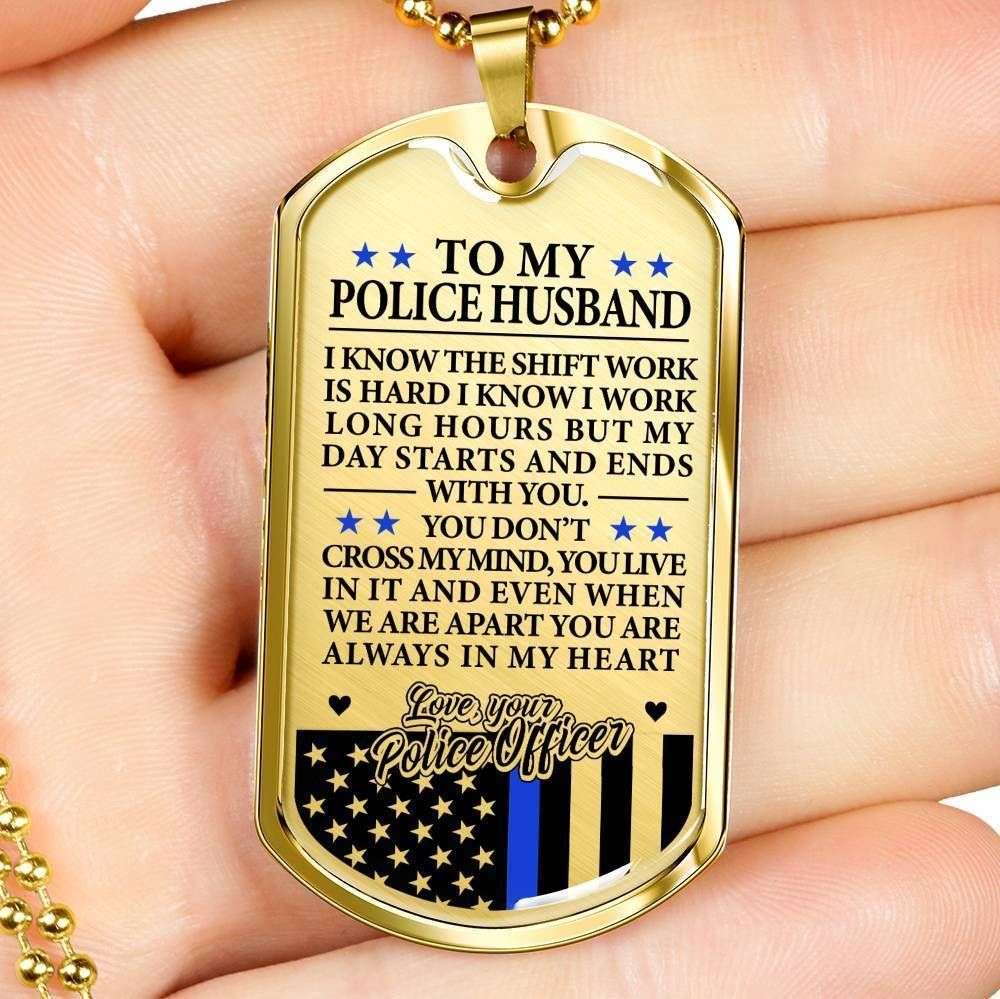 Husband Dog Tag, Police Officer’S Husband Always In My Heart Dog Tag Military Chain Custom Engraved Gifts For Husband Rakva