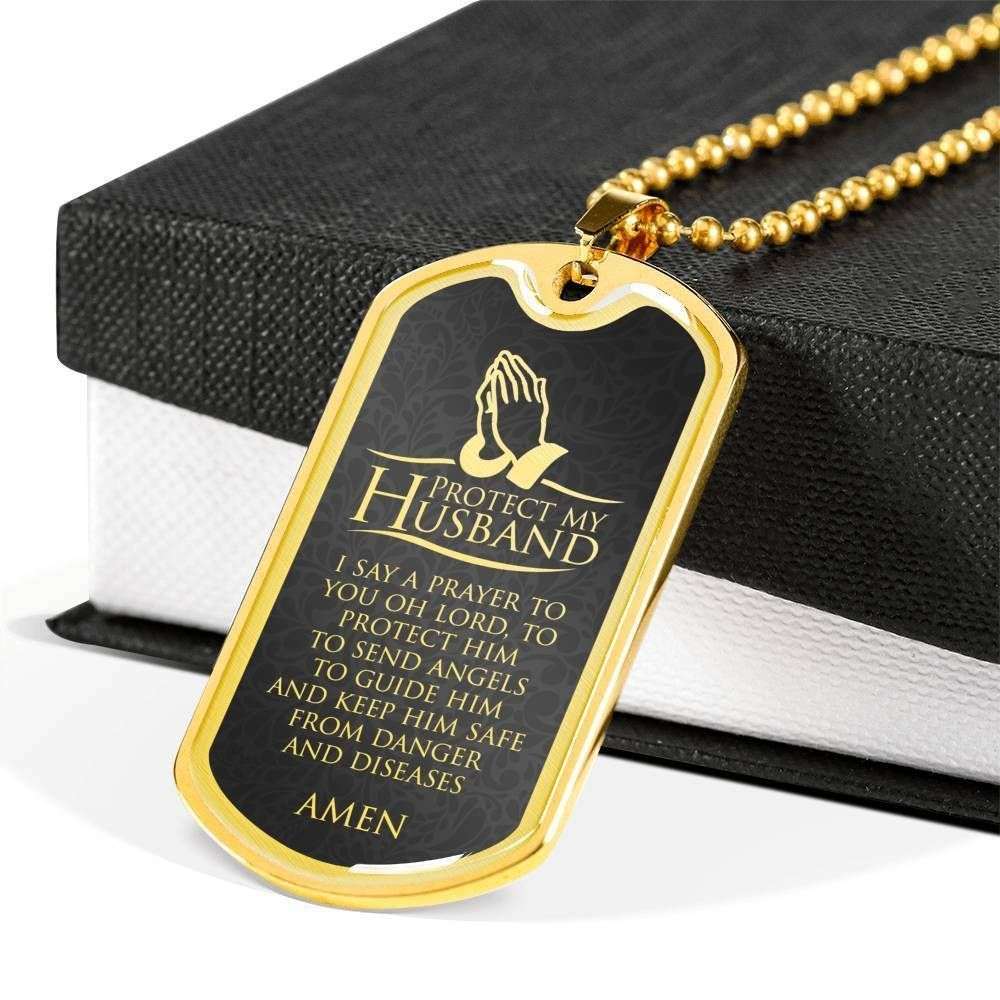 Husband Dog Tag, Protect My Husband- Dog Tag Military Chain Necklace Gifts For Husband Rakva