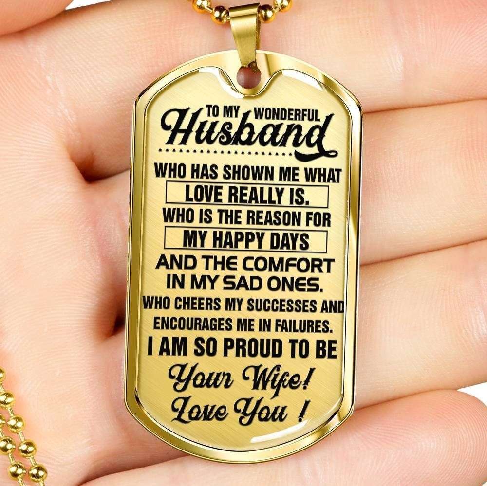 Husband Dog Tag, To Husband I’M So Proud To Be Your Wife Dog Tag Military Chain Necklace Gift For Him Gifts For Husband Rakva