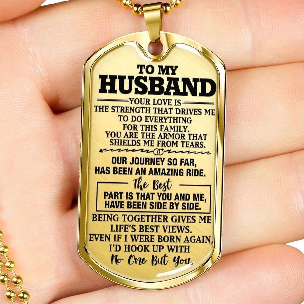 Husband Dog Tag, To Husband Your Love Is The Strength Dog Tag Military Chain Necklace Gift For Him Gifts For Husband Rakva