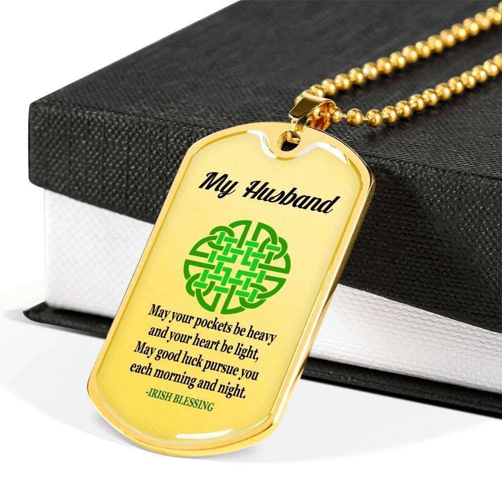Husband Dog Tag, To My Husband Green Irish Blessing Dog Tag Military Chain Necklace Gifts For Husband Rakva