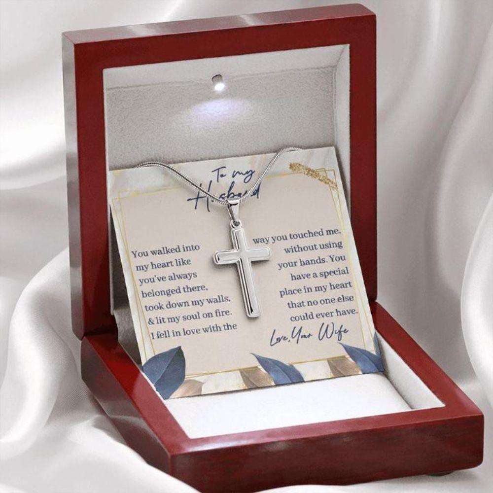 Husband Necklace, Cross Necklace Gift To Husband “ Walked Into My Heart “ Faithful Cross Necklace Gifts For Husband Rakva
