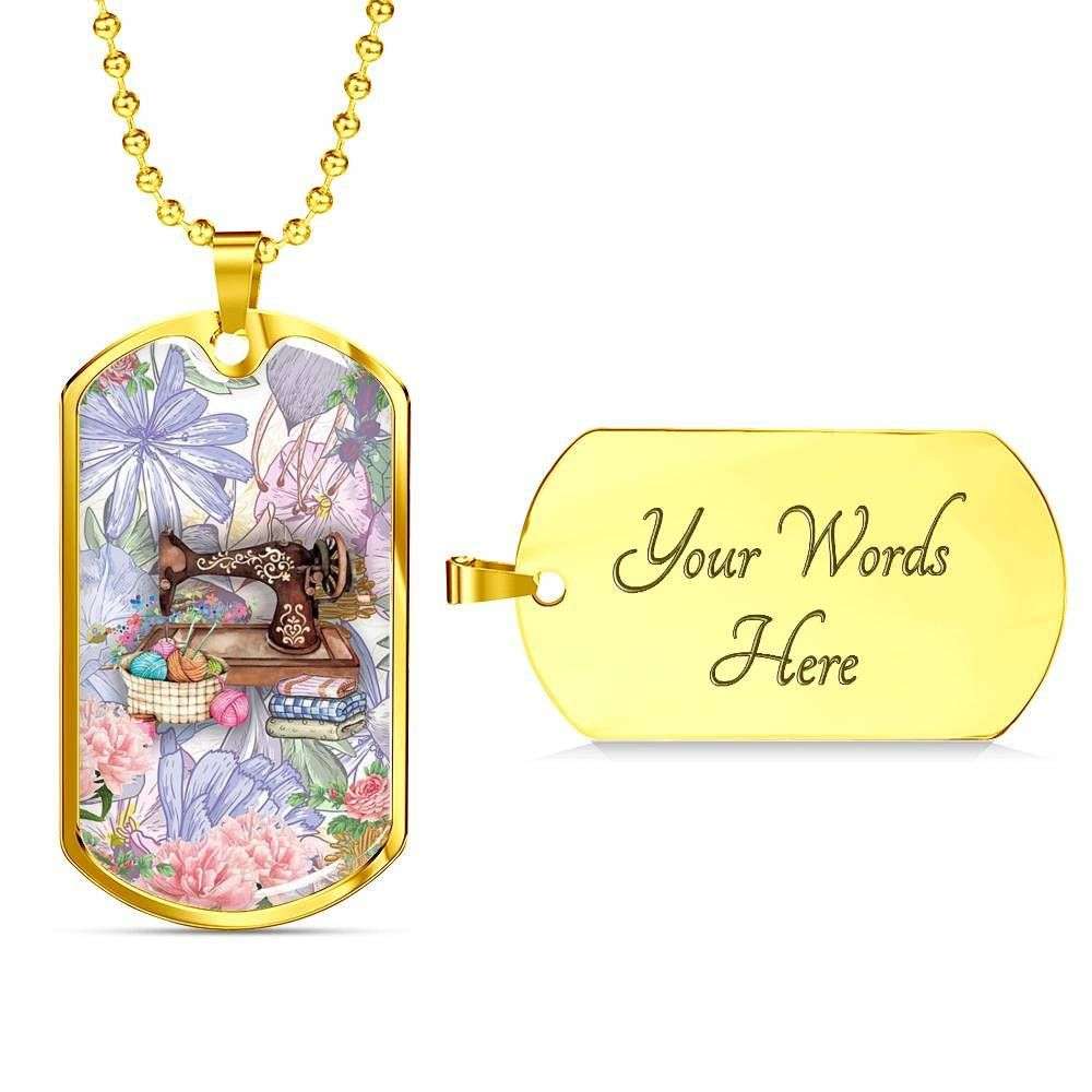 Mom Dog Tag, Custom Picture Sewing Machine And Flower Dog Tag Military Chain Necklace For Mom Dog Tag Gifts for Mother (Mom) Rakva
