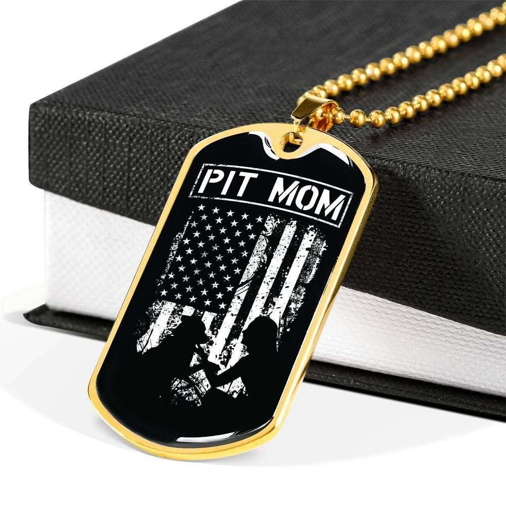 Mom Dog Tag, Pit Mom Black White American Flag Dog Tag Military Chain Necklace For Pitbull Lovers Gifts for Mother (Mom) Rakva