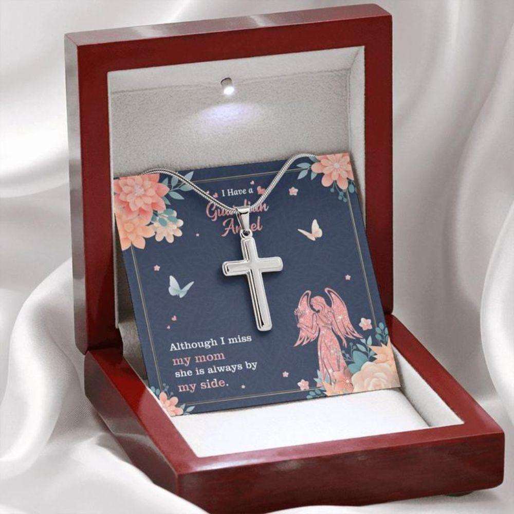 Mom Memorial Necklace “ Mother Guardian Angel “ Forever Faithful Cross Necklace “ Gift Necklace Message Card Rakva