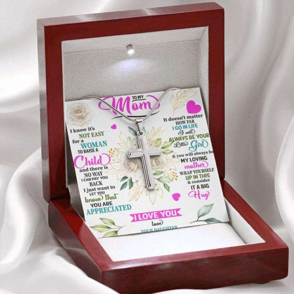 Mom Necklace, Cross Necklace To Mom From Daughter “ Appreciated “ Faithful Cross Necklace Gifts For Daughter Rakva