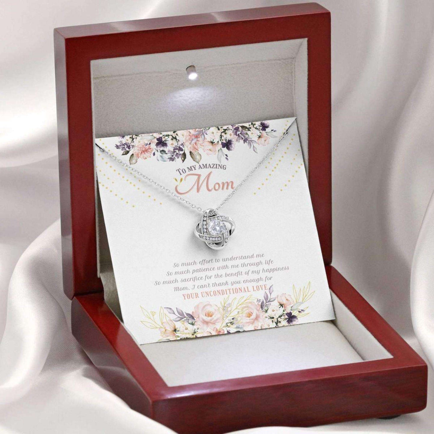 Mom Necklace, Elegant Gift For My Amazing Mom On Mother’S Day With Watercolor Flowers, Love Knot Necklaces Gifts for Mother (Mom) Rakva