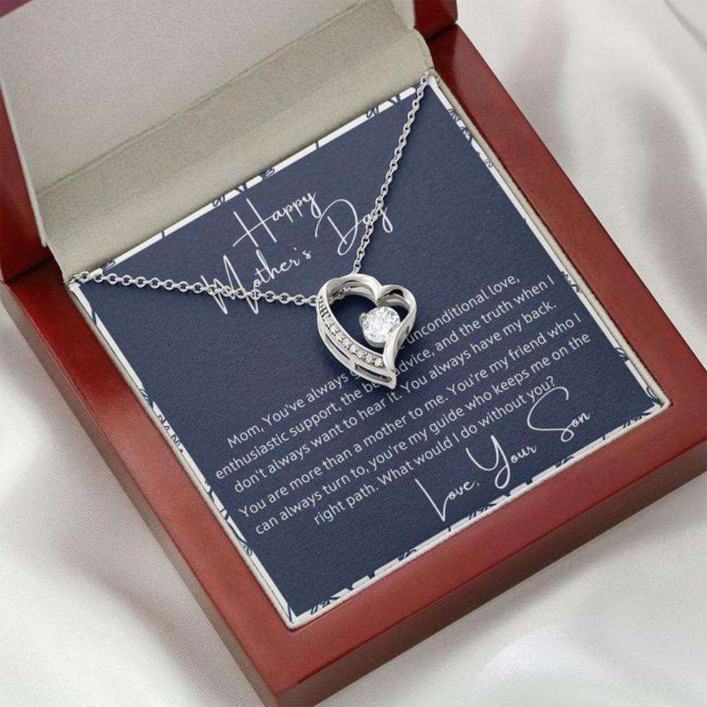 Mom Necklace, Mother’S Day Gift From Son “ Unconditional Love “ Gift Necklace Message Card Gifts for Mother (Mom) Rakva