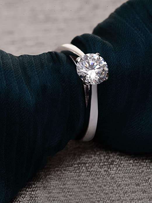 Rakva Couple Zirconia 92.5 Sterling Silver Round Solitaire Rings Gift For Male And Female For Self Rakva