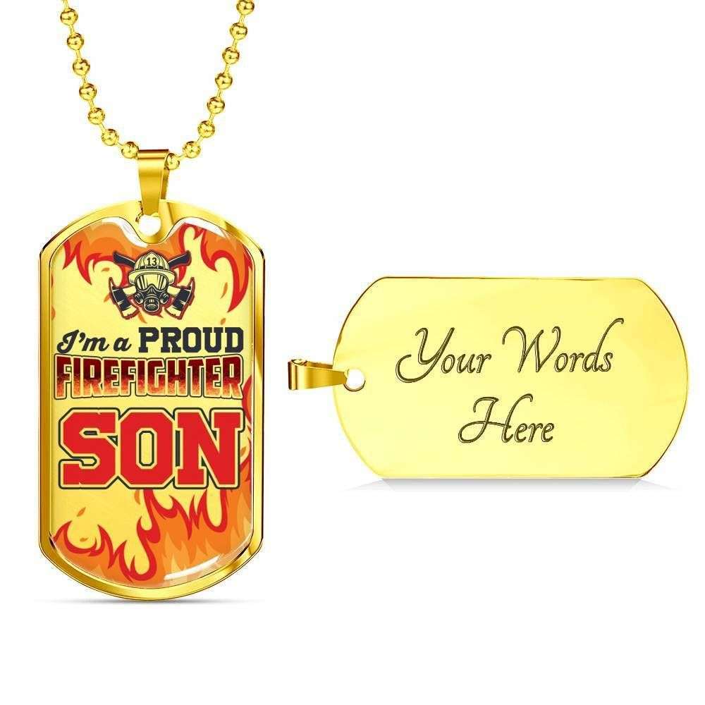 Son Dog Tag, Custom I’M A Proud Firefighter Son Military Dog Tag Military Chain Necklace Dog Tag Gifts For Son Rakva