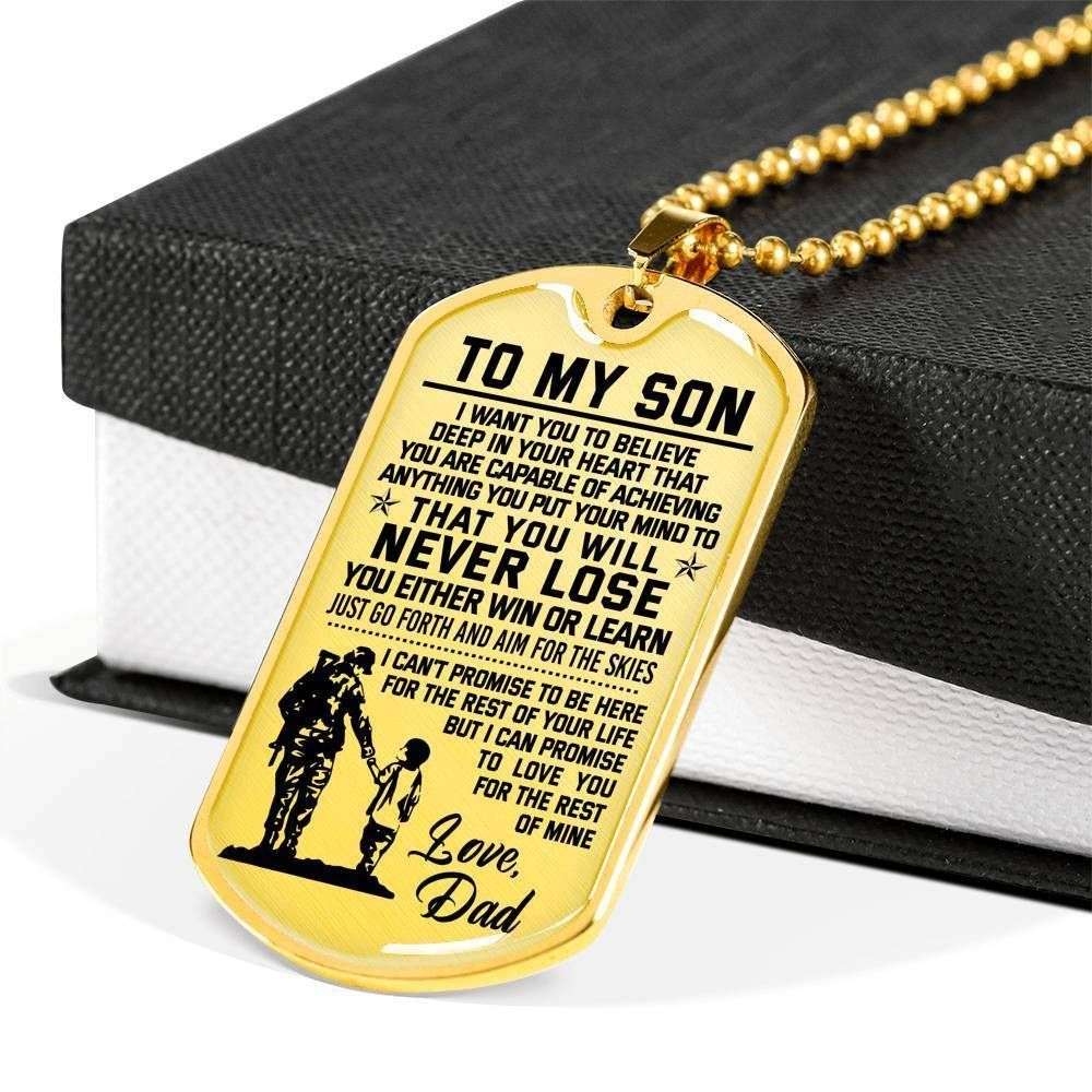Son Dog Tag Custom Picture, Dad To Son You Either Win Or Learn Dog Tag Necklace Gifts For Son Rakva