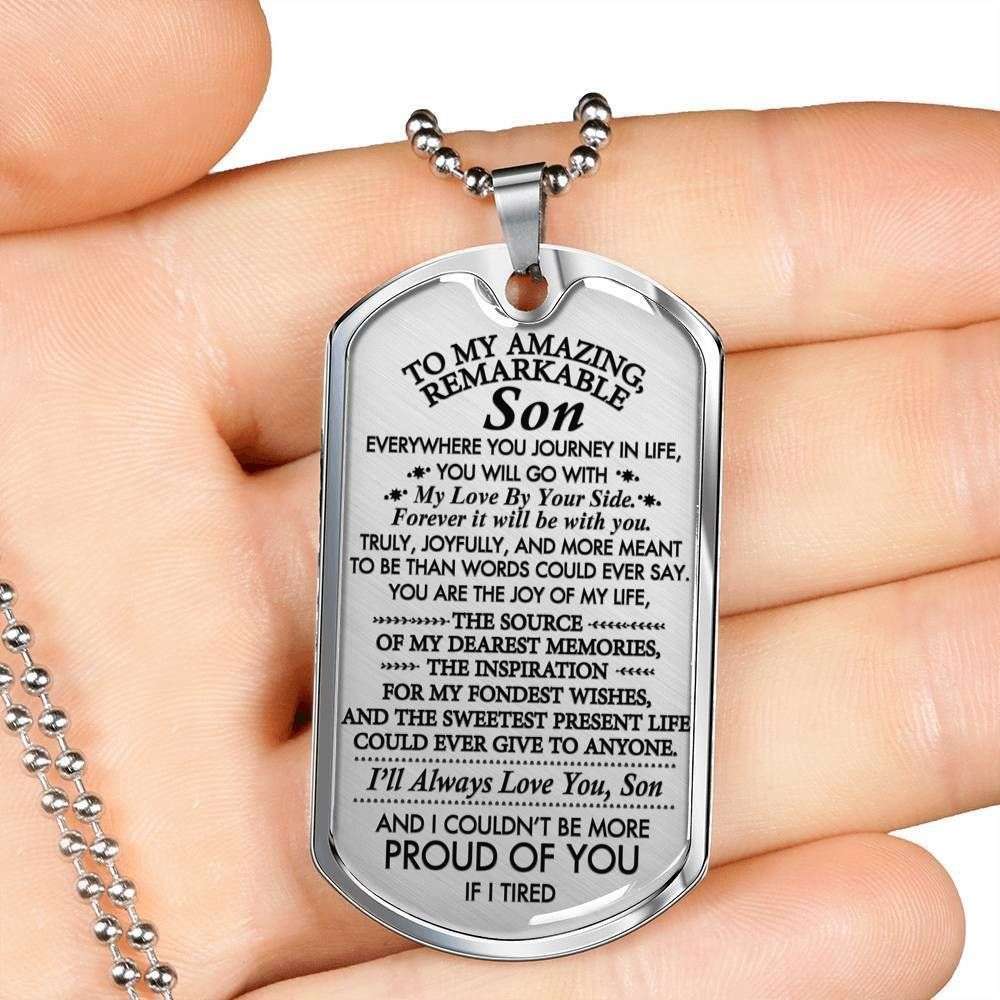 Son Dog Tag Custom Picture, Gift For Amazing Remarkable Son Dog Tag Custom Picture Necklace Silver Necklace Gifts For Son Rakva